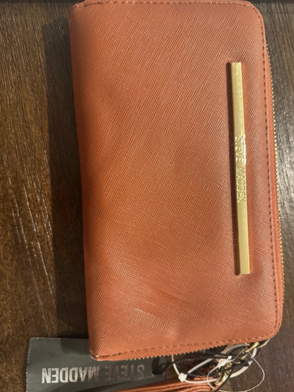 Steve Madden Rust Zip-Around Wallet with Gold Accent